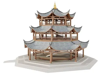 Ancient Japan Open Pavilion Tower 3D model