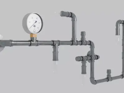 Steampunk Pipe Fitting Wall Mounted Lamp Low-poly 3D model