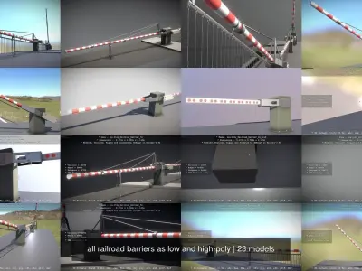 All Railroad Barriers Low and High-Poly 3D Model Pack