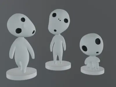 Kodamas set three figurines in grass 3D print model