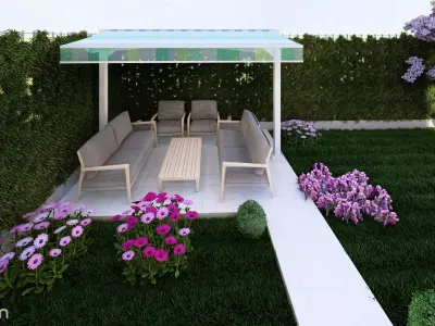 Modern Backyard Garden Scene  BBQ Fireplace Landscaping  3D model