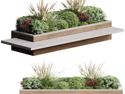 Bench with Plants - Urban Furniture 08 3D model
