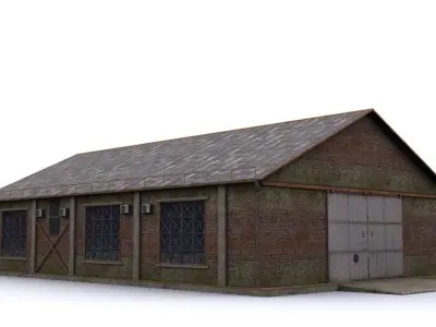 Hangar brick building Low-poly 3D model by sobul