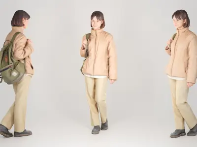 Woman in street style with a green backpack 202 Low-poly 3D model