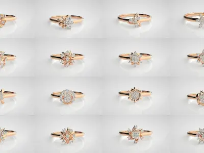 114 Flower Ultra light wt minimalist Women Ring 3dm stl renders  3D Model Pack