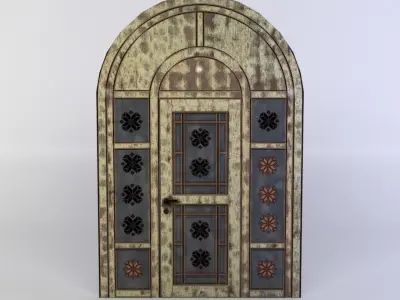 Door wooden with ornate details Low-poly 3D model