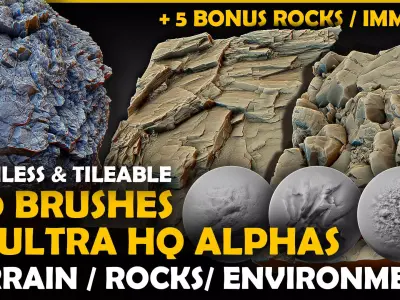 Ultra HQ Terrain Seamless Zbrush brushes and Alphas 3D model