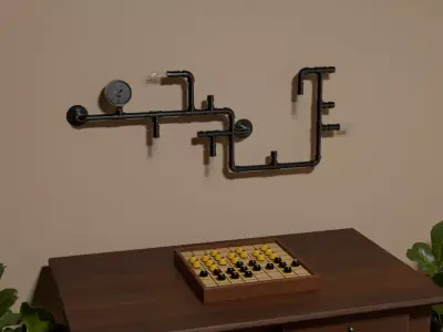 Steampunk Pipe Fitting Wall Mounted Lamp Low-poly 3D model