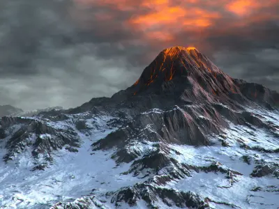 Volcano with Summer and Winter Textures Low-poly 3D model