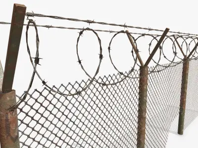 Barbed Wire Fence Low-poly 3D model