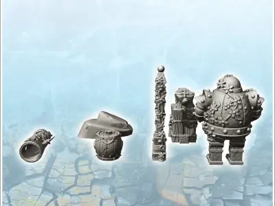 Set of fantastic outdoor accessories with humanoid totem and lan 3D print model