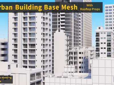 30 Urban Building Base Mesh - with Rooftop - Real Scale and size Low-poly 3D model