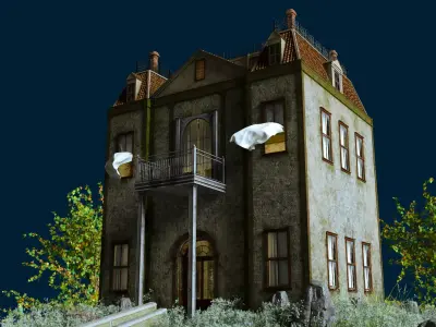 Old Haunted House  Low-poly 3D model