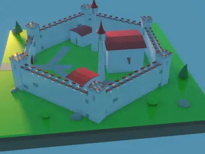 Low Poly Castle with roof Free low-poly 3D model