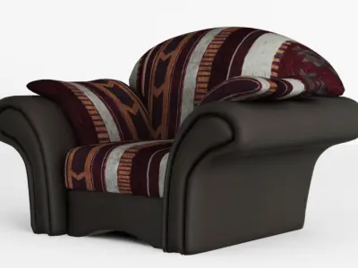 Armchair red with stripes and leather parts Low-poly 3D model