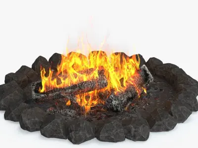 Bonfire Burning with Fire Ashes Low-poly 3D model
