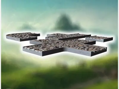 Modular cobblestone street sections with detailed patterns and v 3D print model