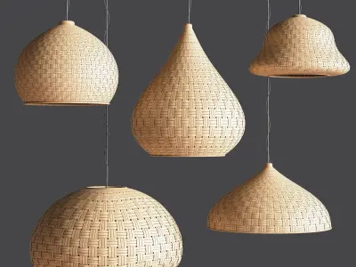 Rattan pendant lights 01 3D model