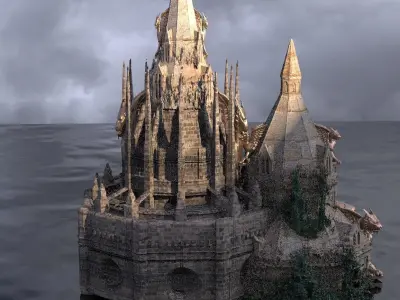 Medieval Lion Tower 2 versions 3D model