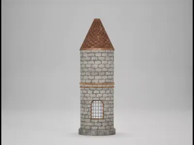Medieval Round Tower Spire Low-poly 3D model