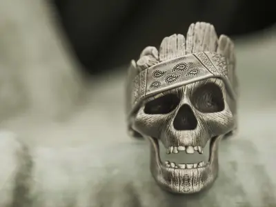 Ring Wooden Skull 3D print model