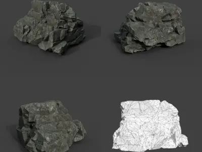 Low poly Black Sharp Modular Rock 211210 Low-poly 3D model