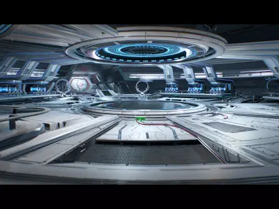 3D Sci Fi Hangar Interior  game ready  optimized for  camera Low-poly 3D model