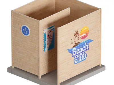 Wooden beach changing cabin 3D model