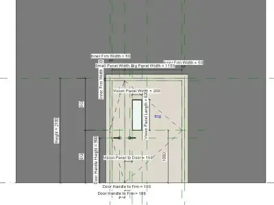1 AND A HALF LEAF FLUSH  DOOR WITH VIEWING PANEL 3D model
