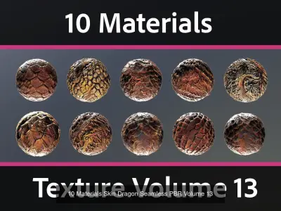 50 Materials Skin Dragon Seamless PBR Mega-Bundle 3 Texture