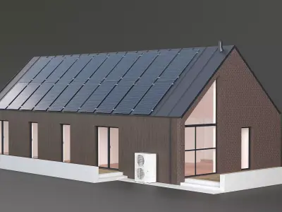 Modern House with Heat Pump and Solar System 3D model