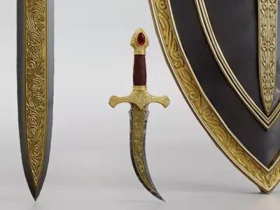 Realistic Game Ready Sword Dagger and Shield Collection Low-poly 3D model