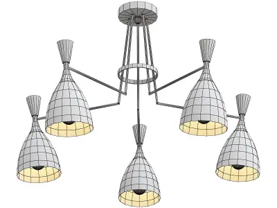 lumion five light chandelier with brass and shades 3D model
