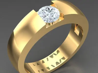 Light Gold Diamond Men Ring 2MR033 3D model