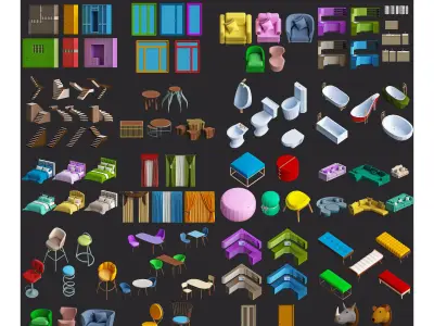 Cartoon furniture collection for game Low-poly 3D model
