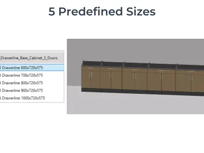 DRAWERLINE DOUBLE DOOR BASE Cabinet Revit Family UK Parametric 3D model