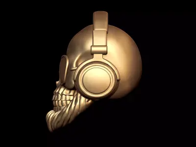 Bearded Skull with Headphones 3D print model
