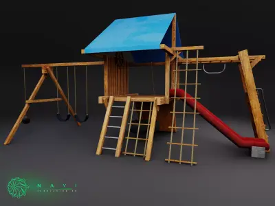Playground Kids Games Exterior - Wooden Outdoor 3D Model PBR Low-poly 3D model purchase