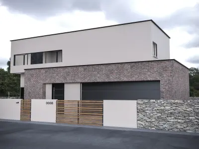 House modern with stone wall 3D model