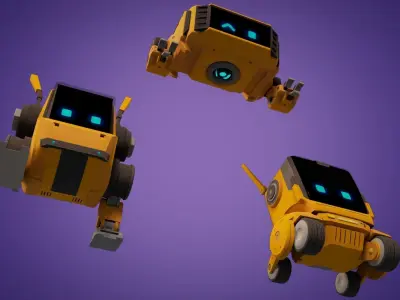 Cute Set of Robots Low-poly 3D model
