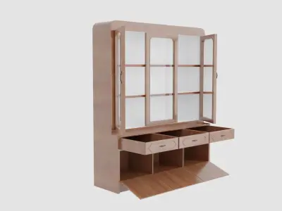 Cupboard wooden cabinet with glass doors 3D model