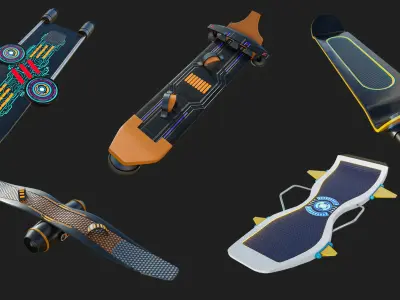 10 Sci Fi Hoverboards All PBR Unity UE Textures 