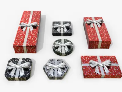  Gift Boxes - Flat Set with Glossy Ribbon Bow 