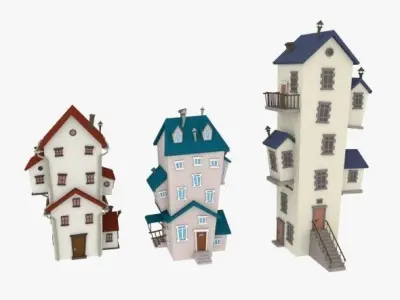 LowPoly Cartoon Houses Pack Low-poly 3D model
