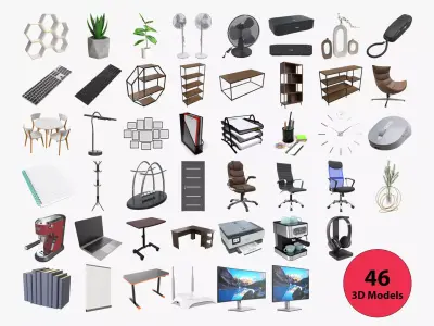Office equipment furniture accessories collection 3D model