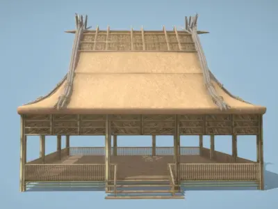 Bamboo Beach Bar Building Low-poly 3D model
