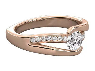 Round Diamond Engagement Ring CAD Design Bypass Pave Band 3D print model