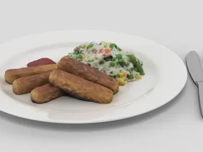 Plate With Food And Cutlery 3D model