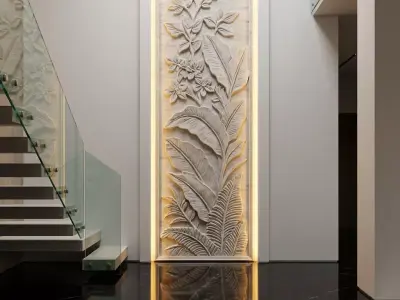 Modern floral Relief Panel Wall Decor Set STL Mural CNC 365 3D model