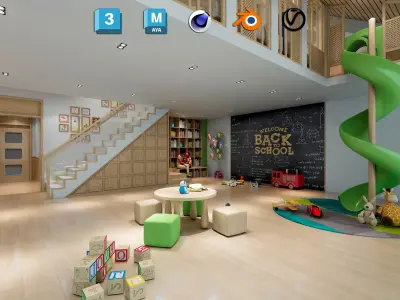 Modern kindergarten activity room Low-poly 3D model